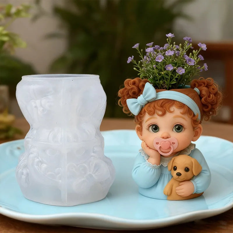 3D Cute Baby Dog Silicone Mold DIY Resin Vase Gypsum Pot Candle