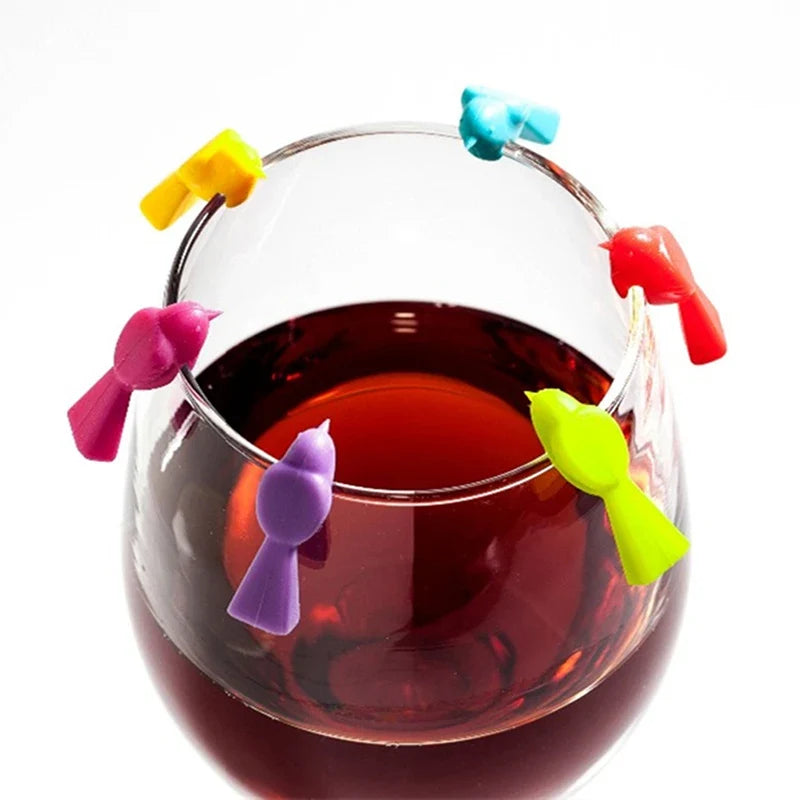 Silicone Wine Glass Markers & Drink Charms – 6 Pack