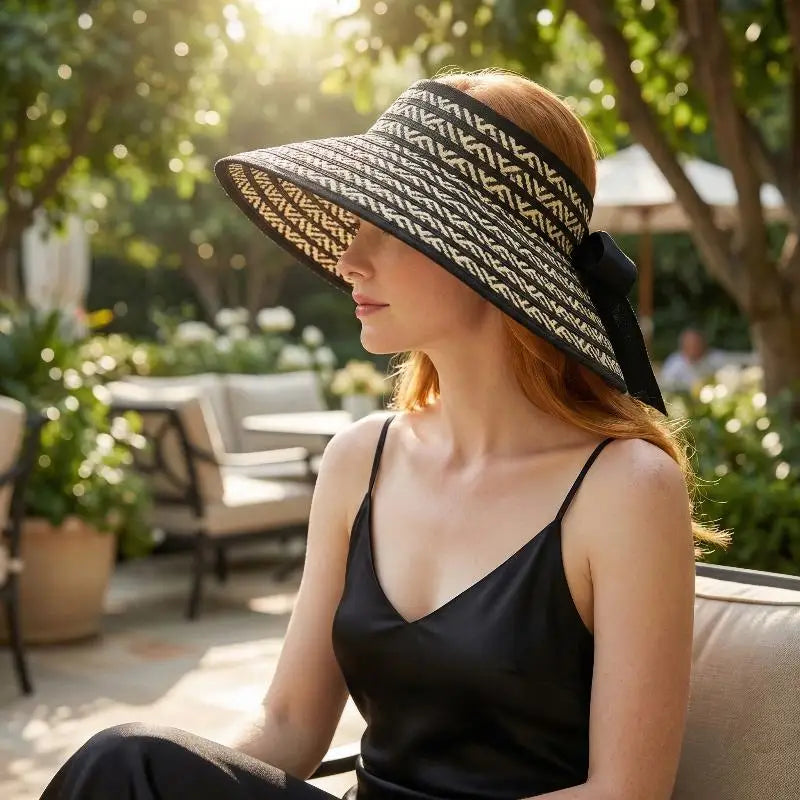 Women's Collapsible Straw Sun Visor Cap – Wide Brim UV Hat