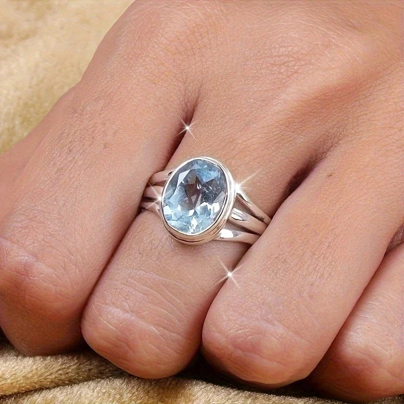 Huitan Blue CZ Ring – Elegant Women's Fashion Band