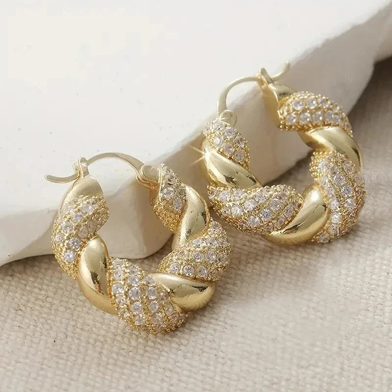 Huitan Twisty Hoop Earrings – Cubic Zirconia Women's Jewelry