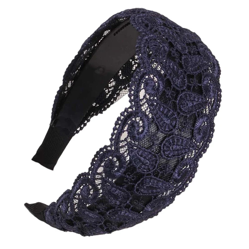 Korean Lace Flower Wide Headband – Non-Slip Vintage Hair Hoop