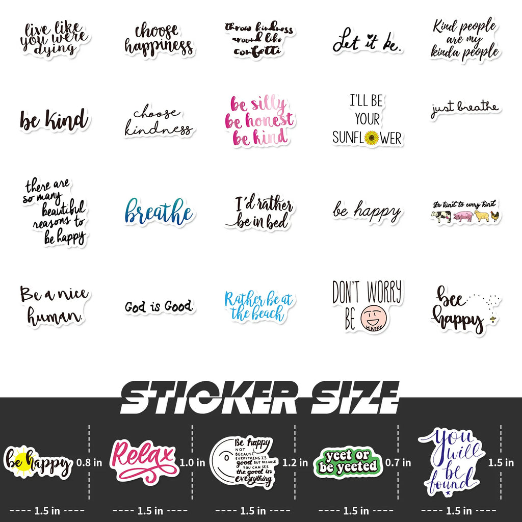 50 Small Inspirational Quote Stickers Waterproof Vinyl Decals Water