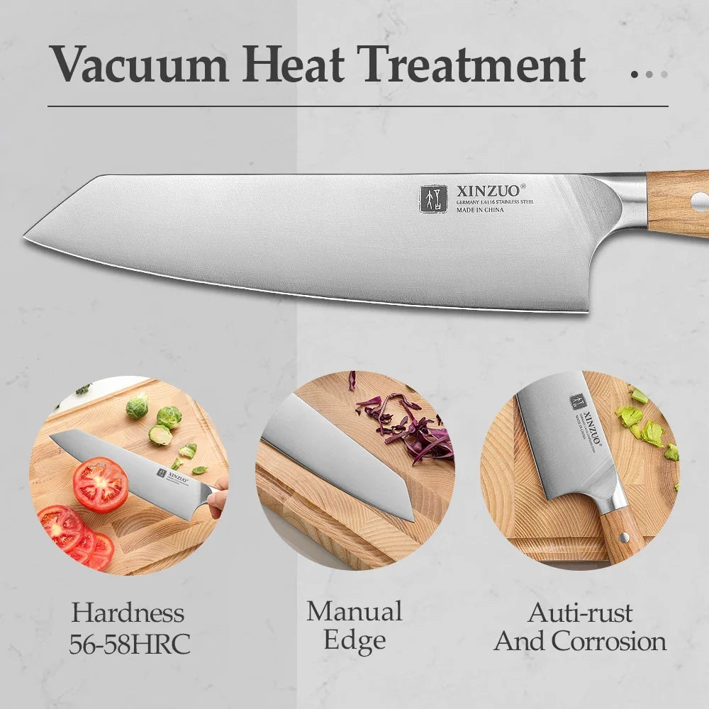 XINZUO 8.27" Bunka Chef Knife – German Steel & Olive Wood