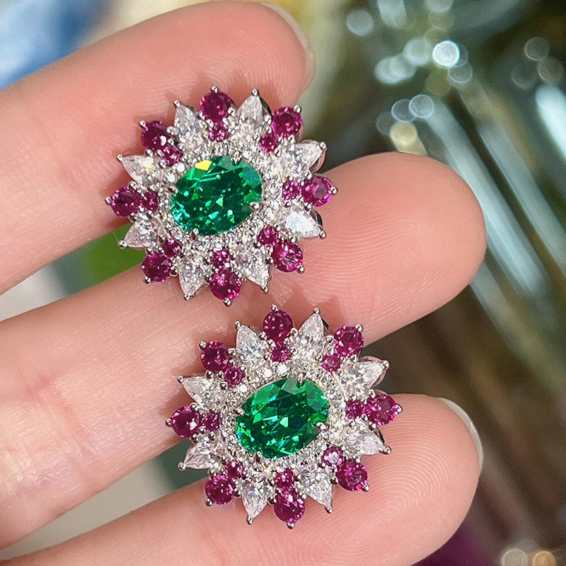 Huitan Colorful Cubic Zirconia Stud Earrings | Women's Fashion