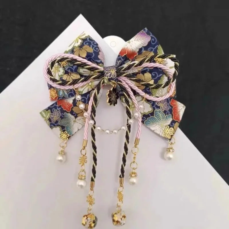 Japanese Girl Stamping Cherry Blossom Bow Hair Accessory Lolita