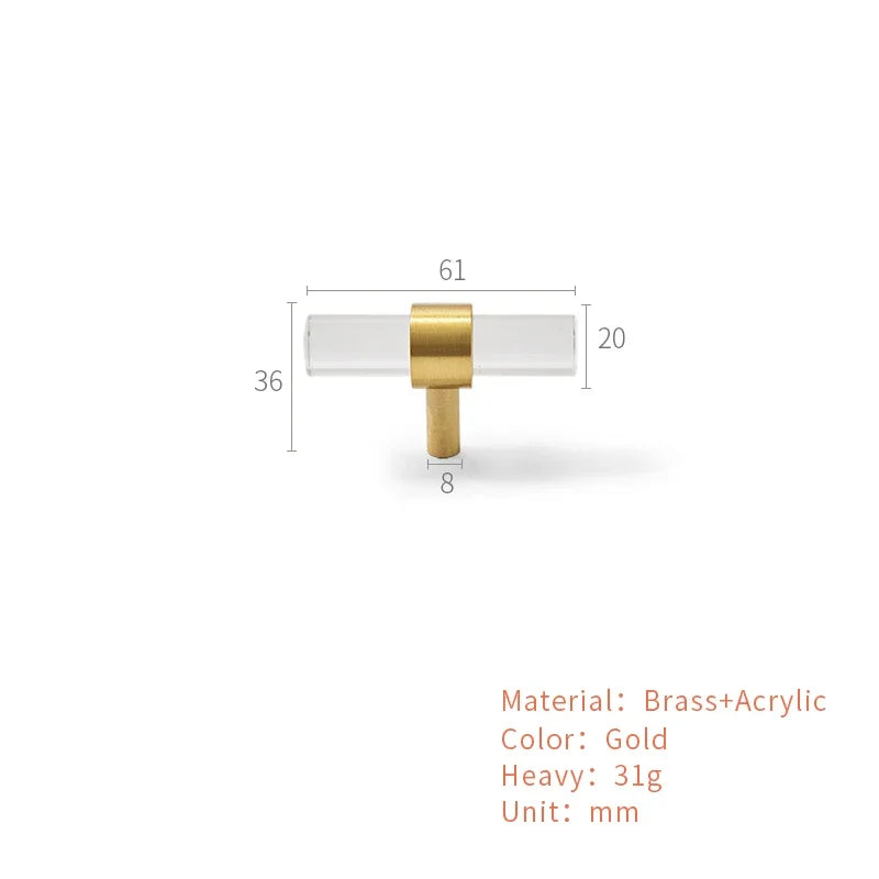 Brass Acrylic Transparent Drawer Handle | Cabinet Knob