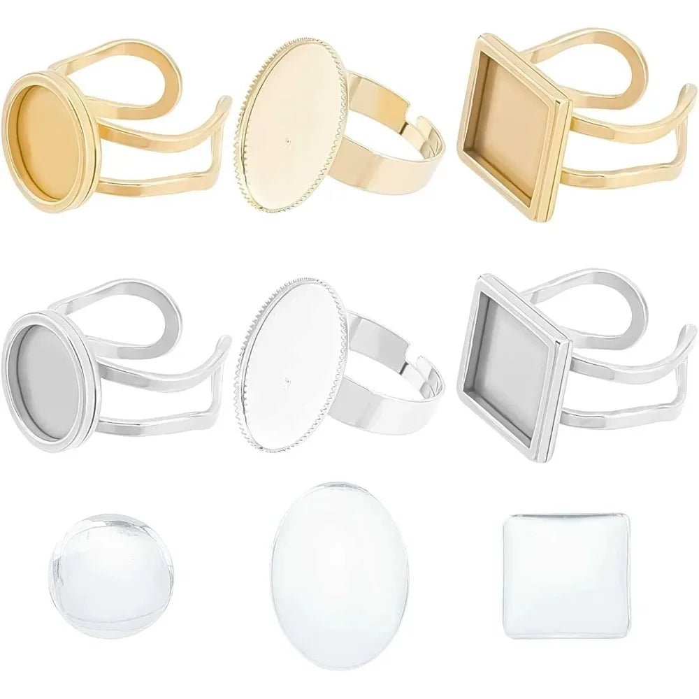 24Pcs Adjustable Ring Blanks & Bezel Tray DIY Jewelry Kit