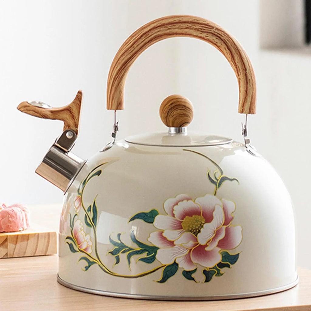 3L Vintage Floral Whistling Tea Kettle | Stove Top Stainless Steel