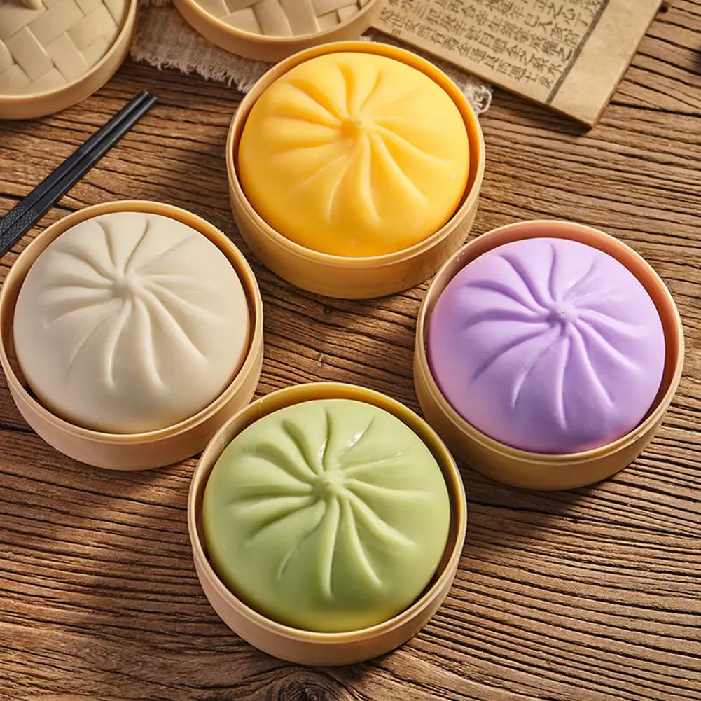 Dumpling Squishy Fidget Toy – Baozi Squeeze Ball & Steamer