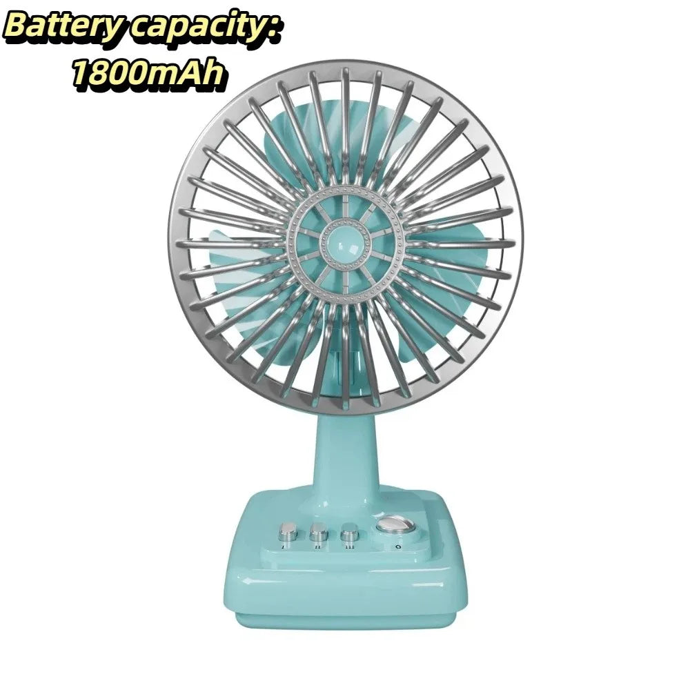 Retro Creamy Mini Desktop Fan – Rechargeable Portable USB Fan