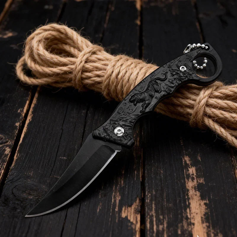 Folding Pocket Knife – Tiger Motif Steel Blade EDC Outdoor