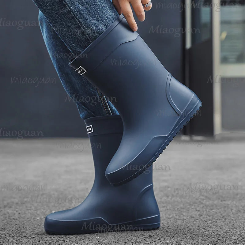 Men's Waterproof Mid-Calf Rain Boots | Non-Slip Rubber Outdoor