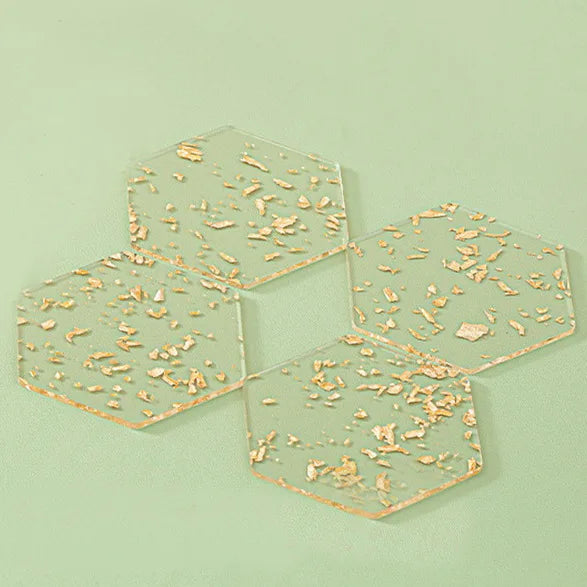 4-Piece Golden Foil Acrylic Coaster Set – Heat Resistant Pads