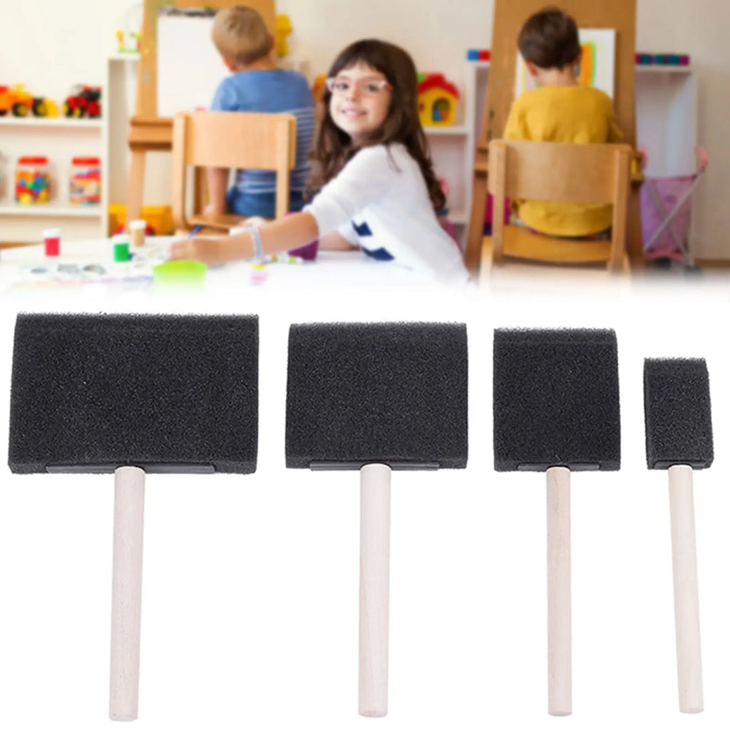4-Piece Sponge Foam Paint Brush Set | Wooden Handle