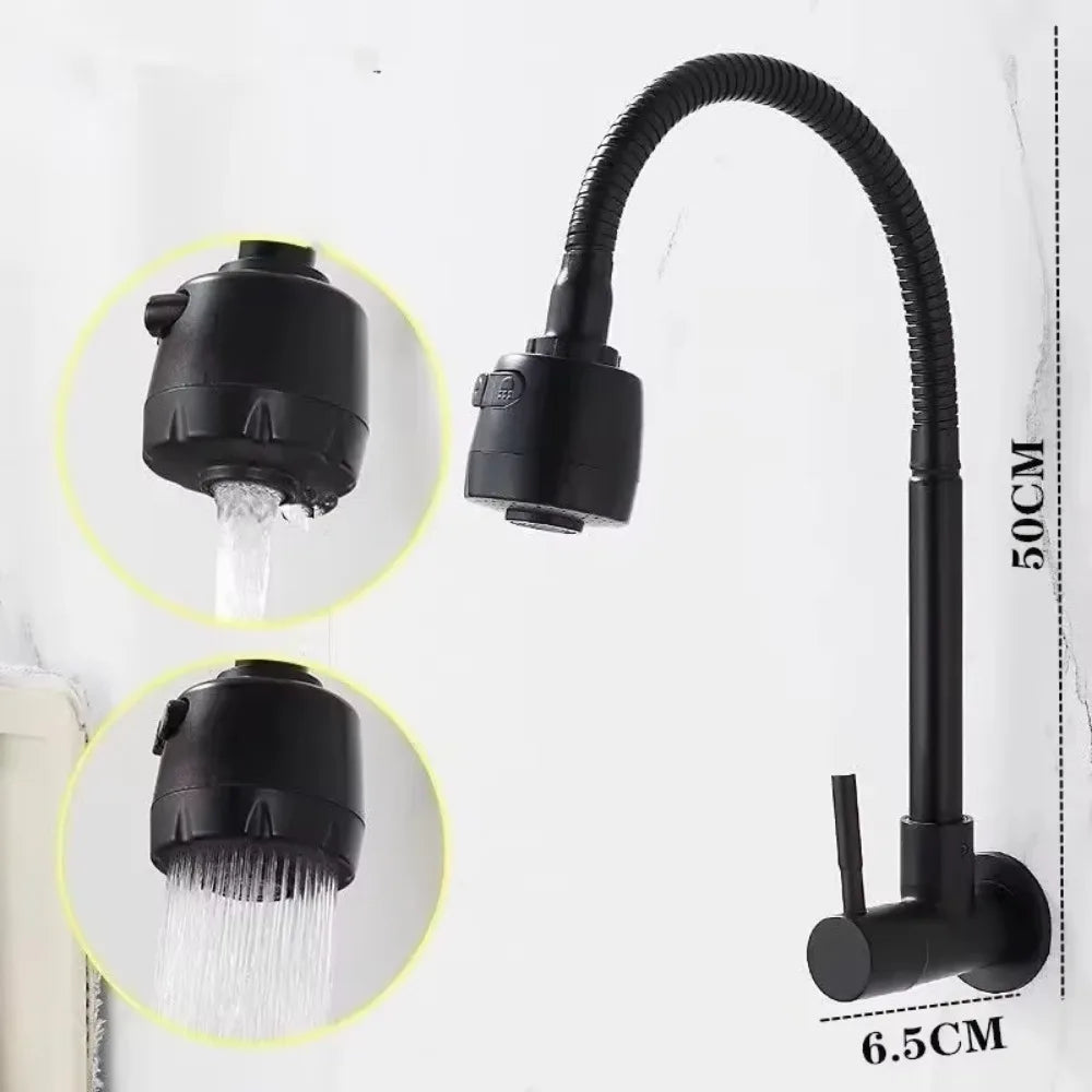 Universal Plastic Kitchen Faucet Rotating Black Single Cold Water