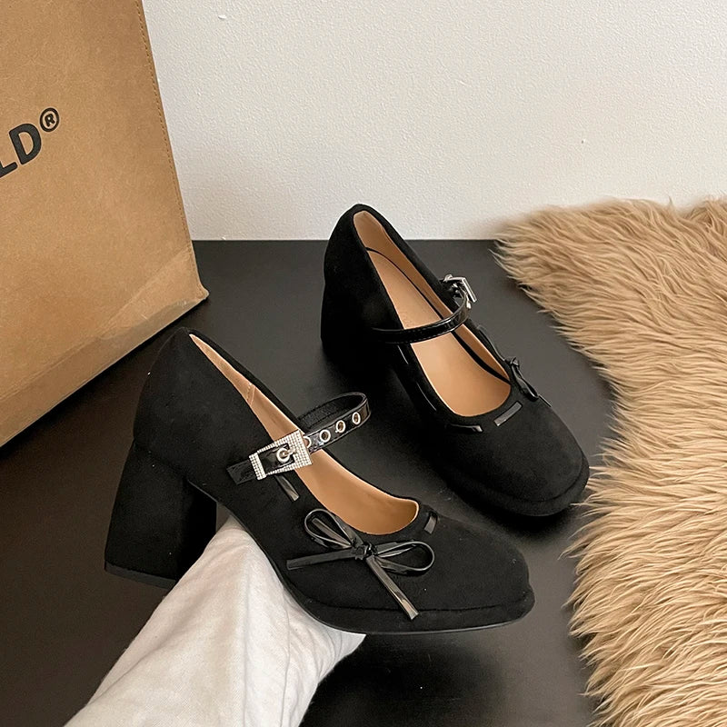 Women's Vintage Mary Jane Pumps – Butterfly-Knot Square Heel
