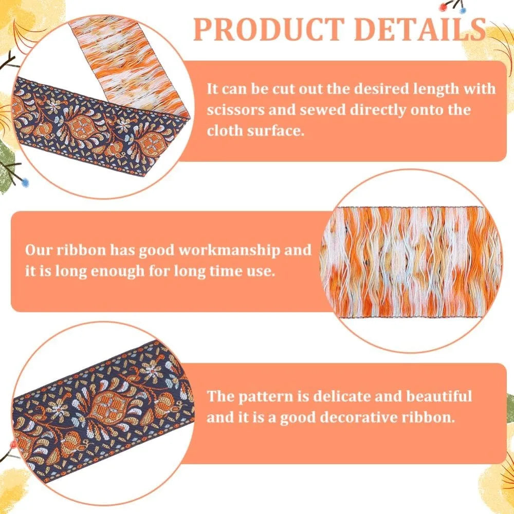 5 Yards Coral Jacquard Flower Ribbon – 2 Inch Polyester Trim