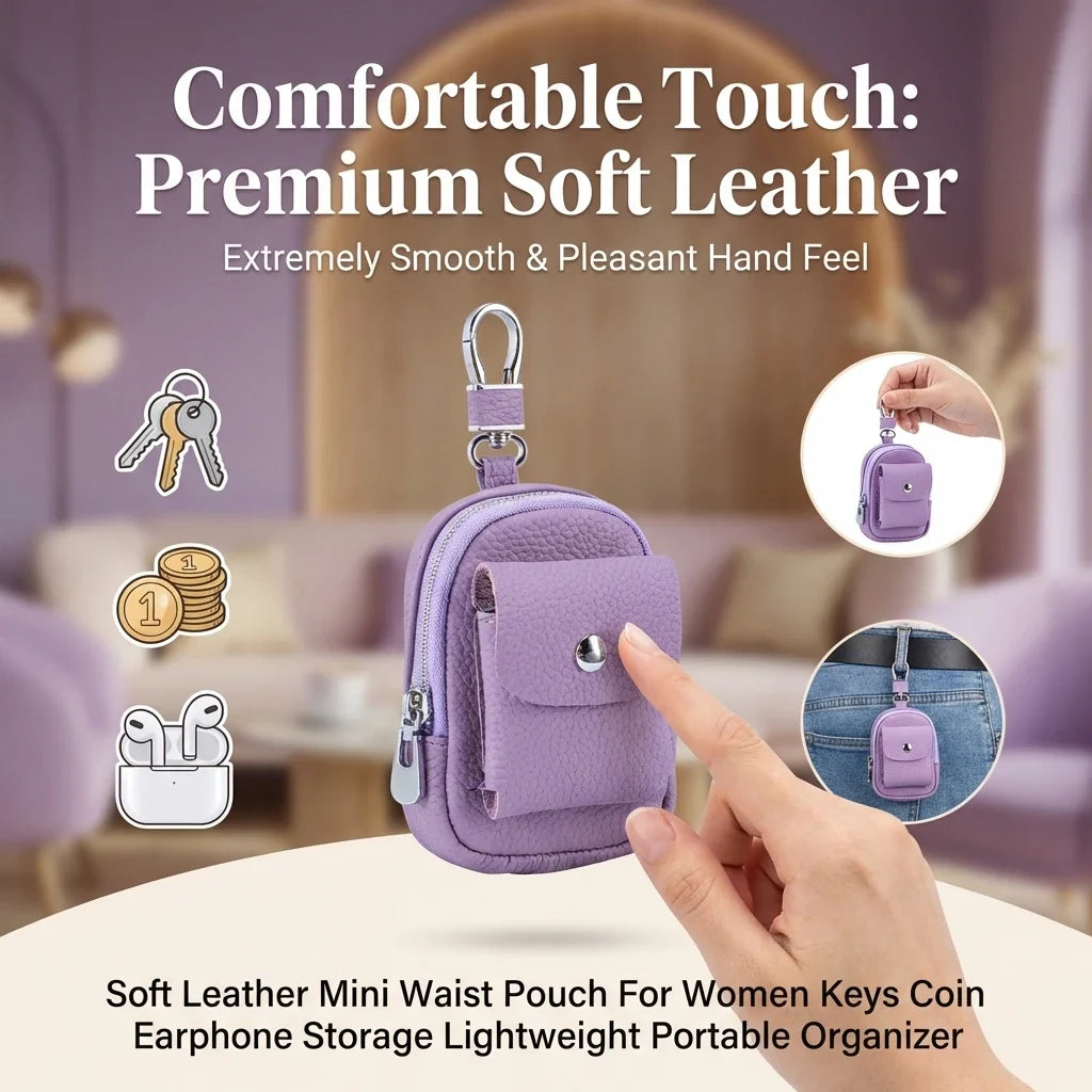 Soft Leather Mini Waist Pouch – Compact Belt Bag Organizer