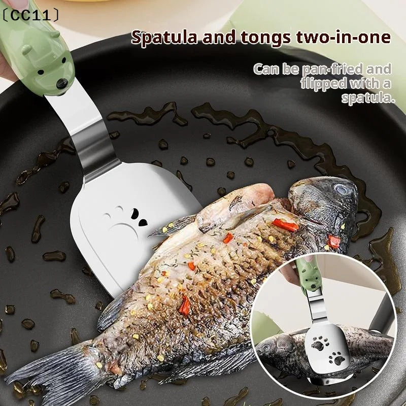 2-in-1 Stainless Steel Fish Spatula & Food Tongs | BBQ Kitchen