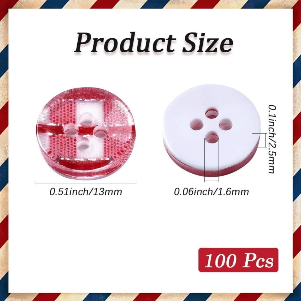 100Pcs Red Buffalo Plaid Resin Buttons – 1/2 Inch 4-Hole Bulk