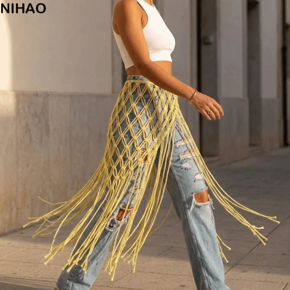 Handwoven Tassel Waist Belt – Boho Ethnic Cotton Women's Belt