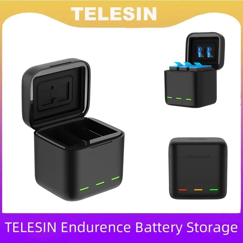 TELESIN Portable Battery Charger 3 Slot Fast Charging Gopro Hero 13