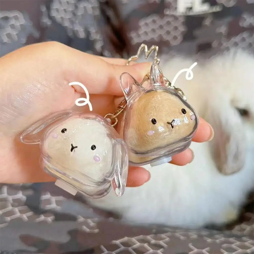 Rabbit Pet Fur Keepsake Capsule Keychain – Transparent Pendant