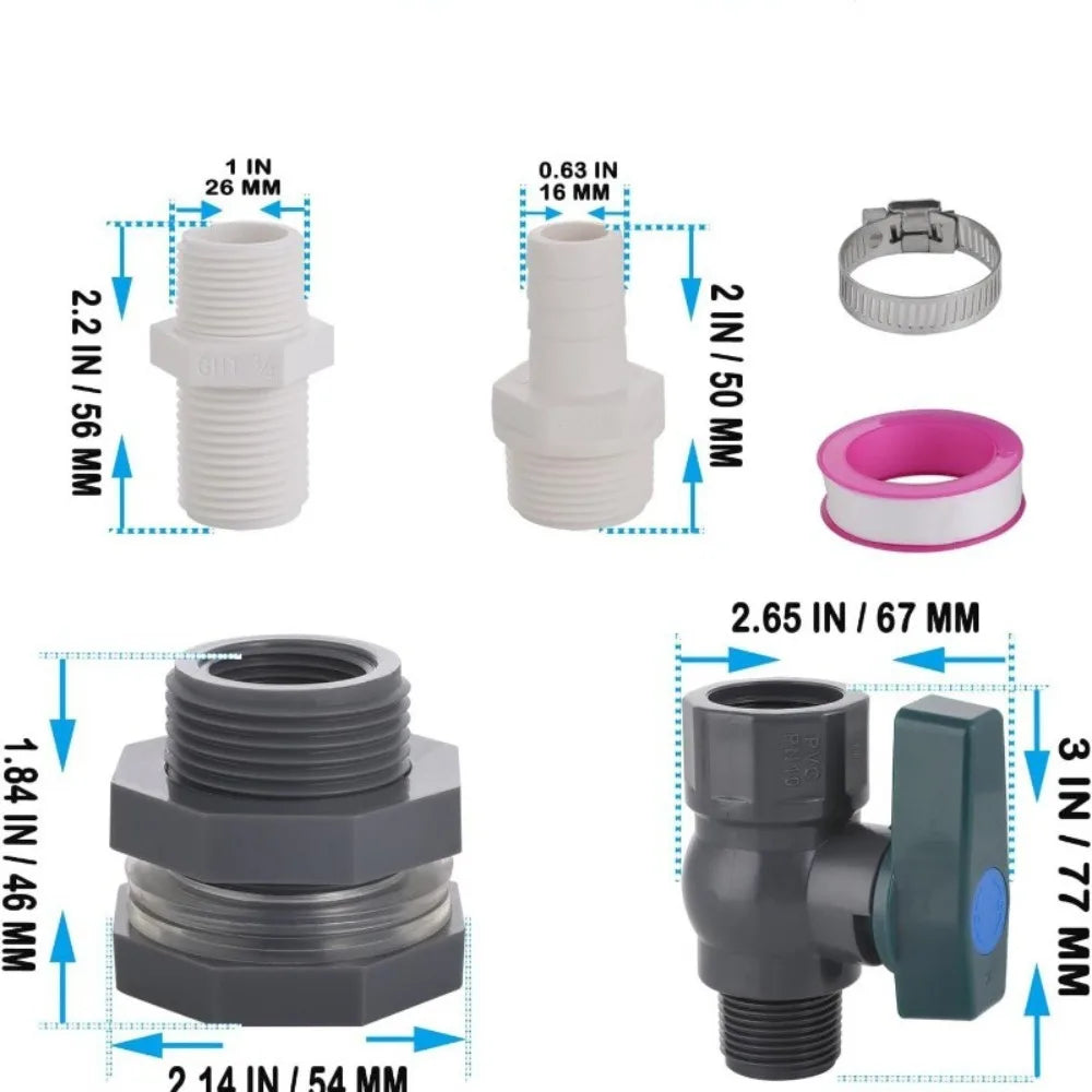 PVC Rain Barrel Spigot Kit – 3/4" Drain Adapter with Seal
