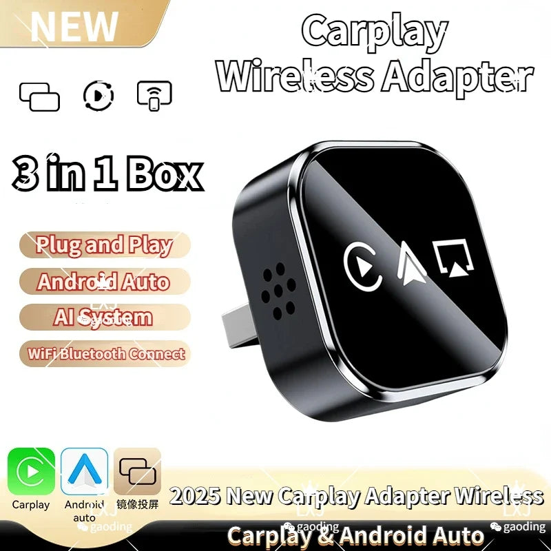 Wireless CarPlay Android Auto AirPlay Adapter – 3-in-1 AI Car Box