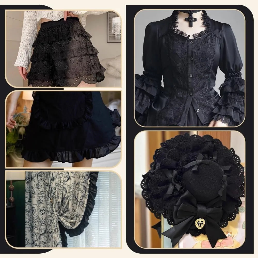 Black Cotton Eyelet Lace Trim – 5 Yards Floral Ribbon 6¼"