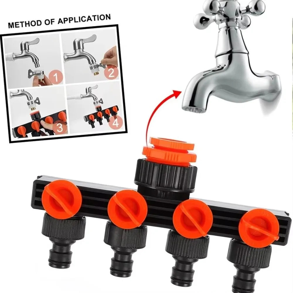 4-Way Garden Hose Splitter with Independent Valve Switches