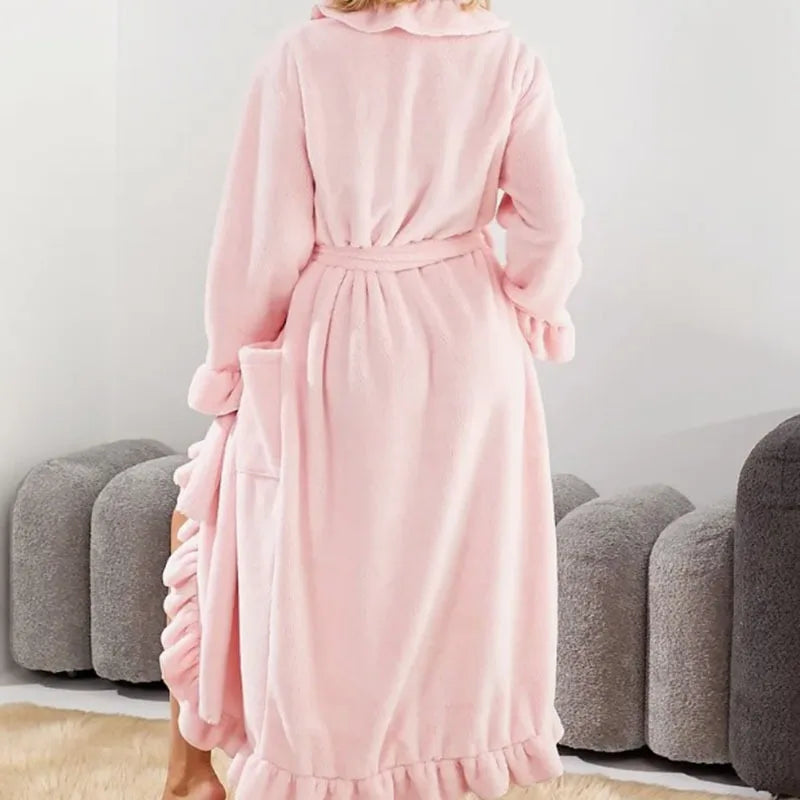 Women's Long Coral Velvet Robe – Soft Thickened Loungewear
