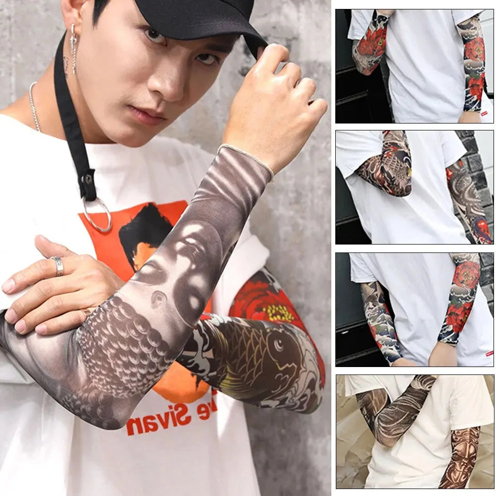 Tattood Sleeve Floral Arm Tattoo Seamless Outdoor Cycling Sun