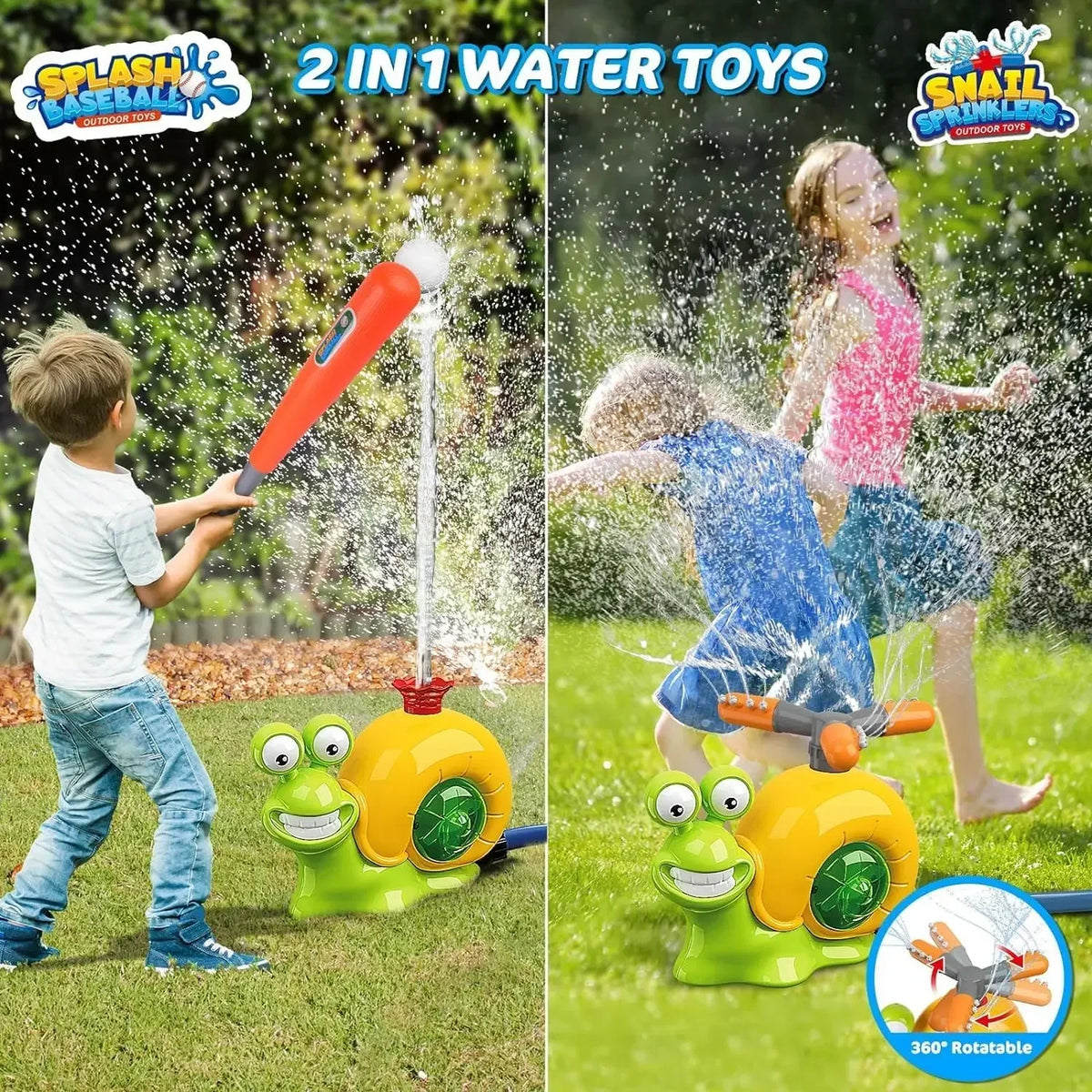 2-in-1 Snail Water Sprinkler Baseball Toy | 360° Rotating