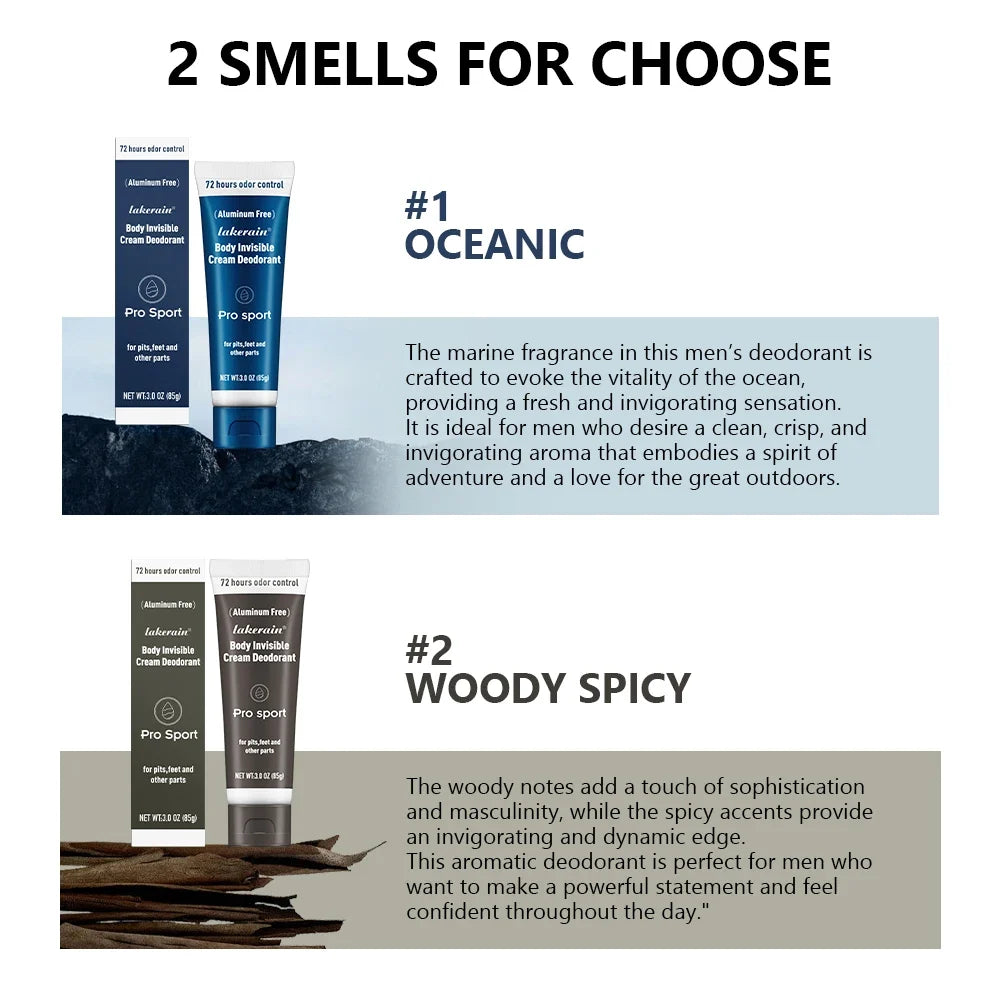 Men's Invisible Cream Deodorant – 72H Odor Control, Aluminium-Free