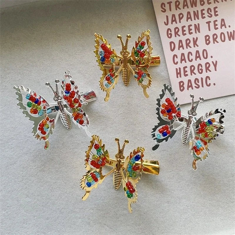 1 3D Movable Butterfly Shaped Hair Clip Metal Hollow Metallic Flying