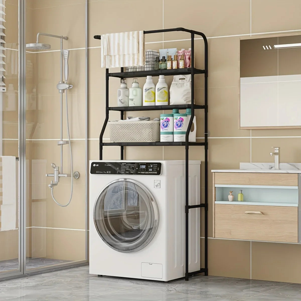 Multi-Layer Bathroom Storage Rack with Toilet Paper Holder