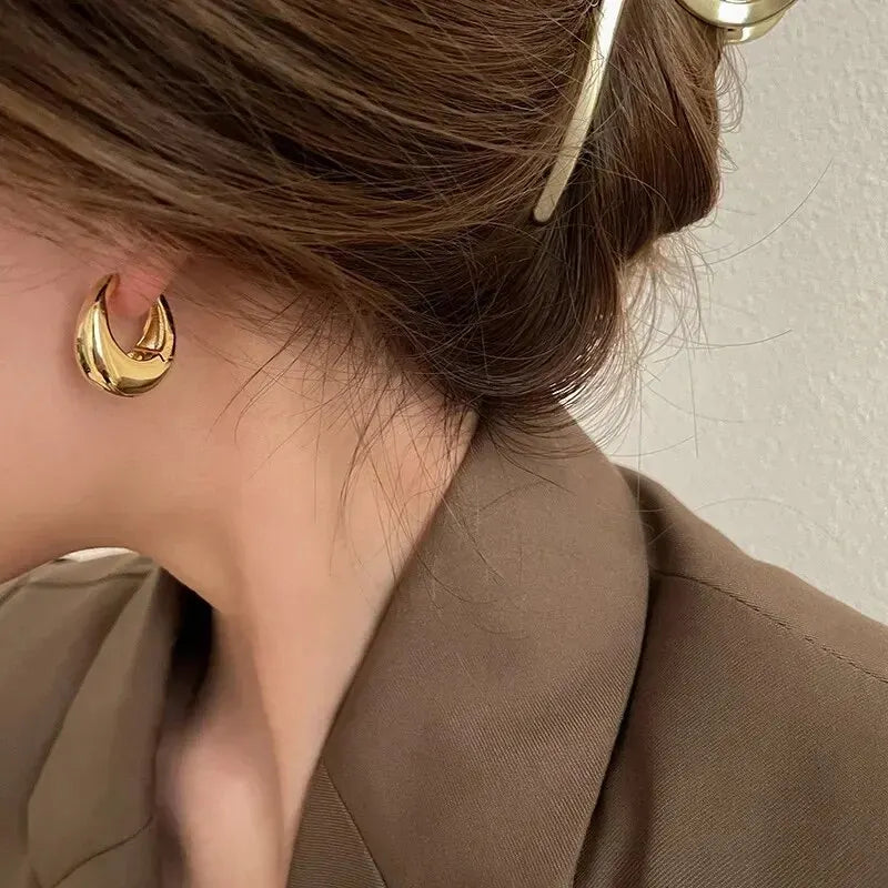 925 Sterling Silver Korean Geometric Hoop Earrings – Women