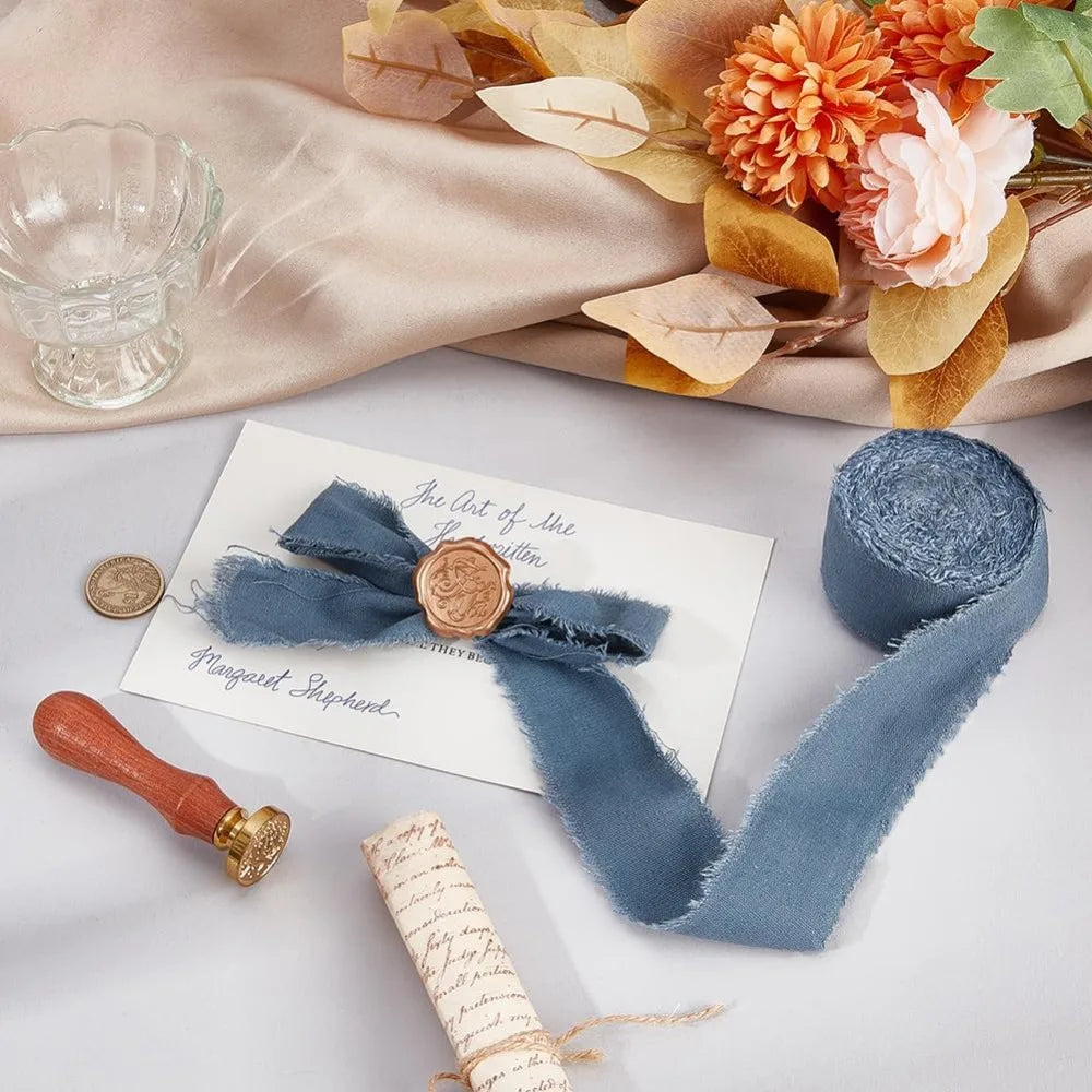 10 Yards Steel Blue Burlap Frayed Jute Ribbon – 1.5" Craft