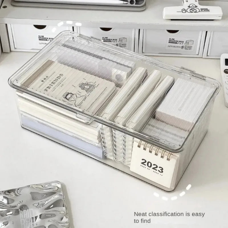 Desktop Storage Box Large Capacity Lid Transparent Cosmetic Office
