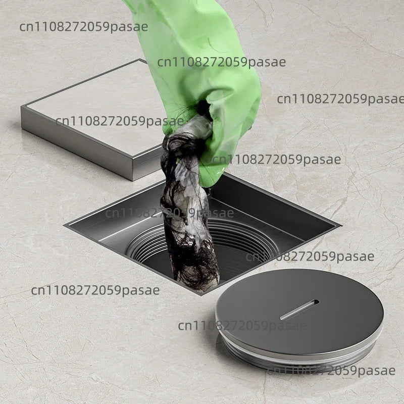 Tile-Inlay Stainless Steel Floor Drain Cleaning Access Port