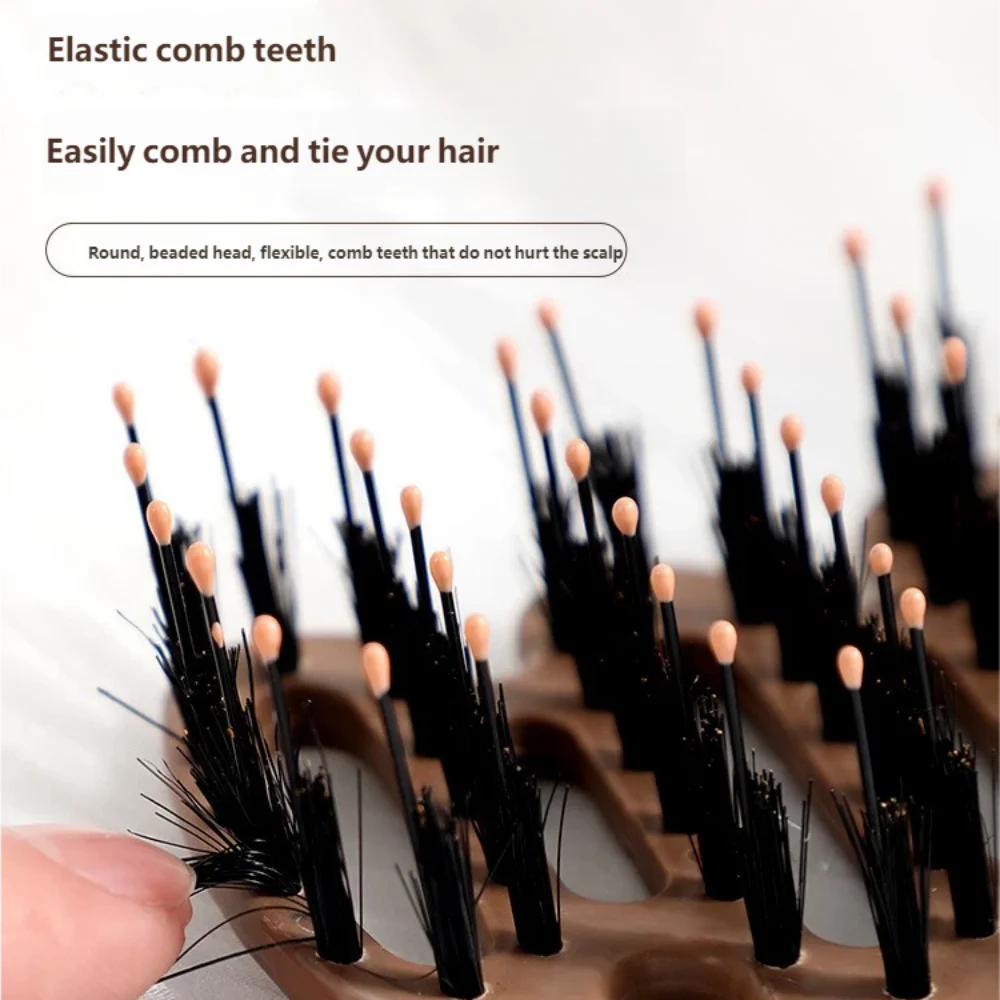 Natural Boar Bristle Hair Comb Hollow Scalp Massage Detangler Brush