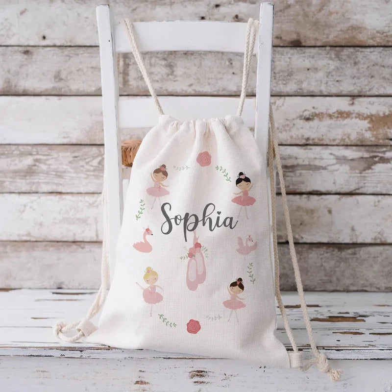 Personalized Ballet Drawstring Backpack | Custom Gift Bag for Girls