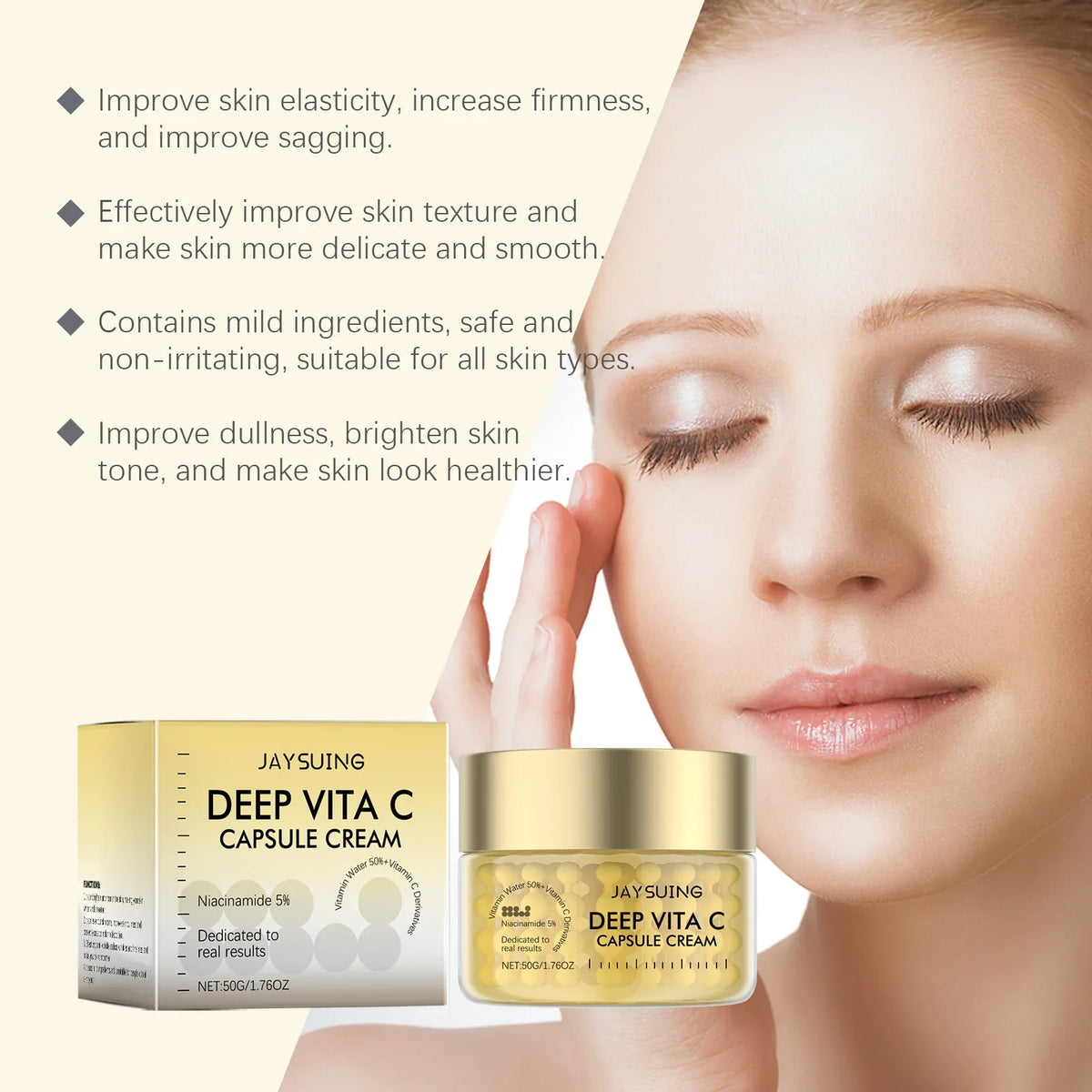 Jaysuing Vitamin C Gold Capsule Face Cream – Brighten 50g