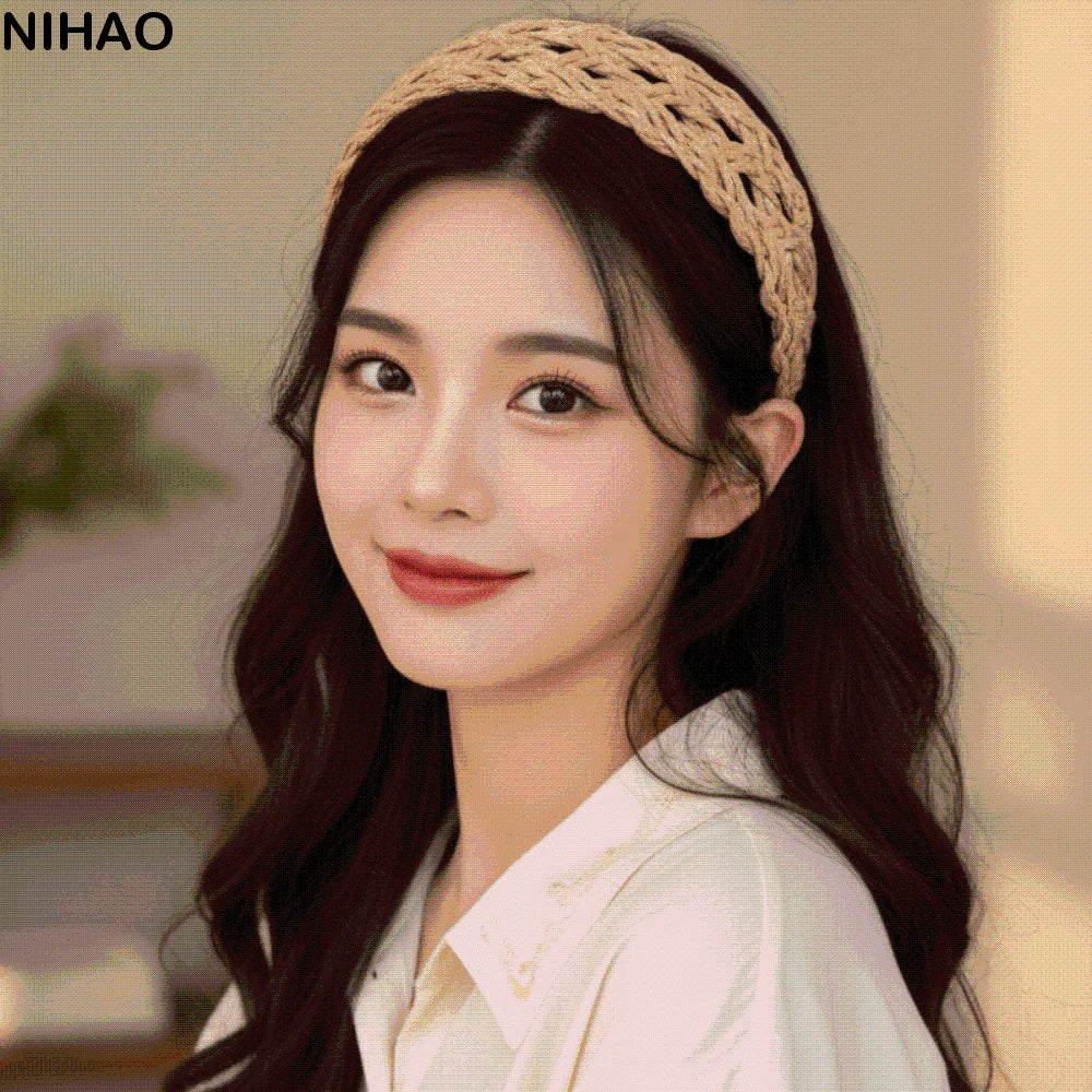 Hollow-Out Woven Straw Headband – Wide Hair Hoop for Women
