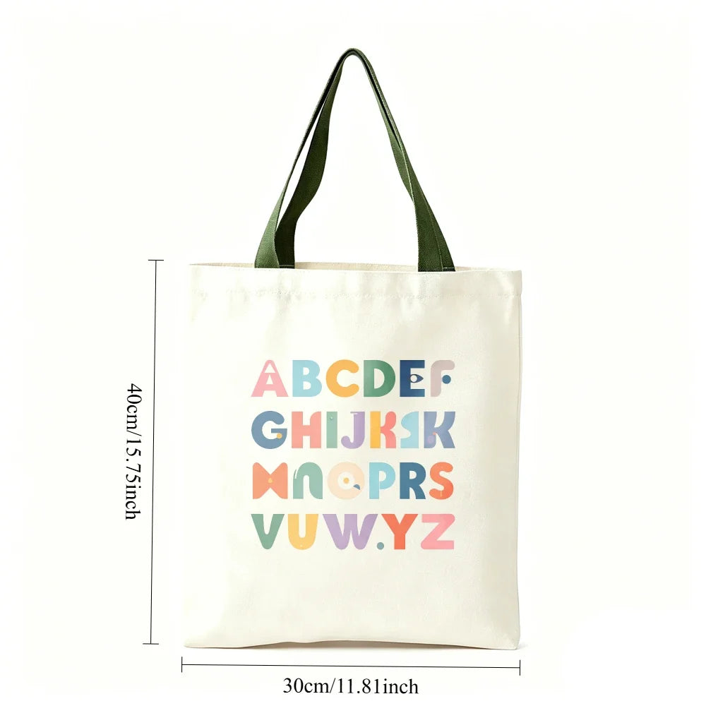 Colorful ABC Alphabet Canvas Tote Bag Large Capacity Eco Reusable