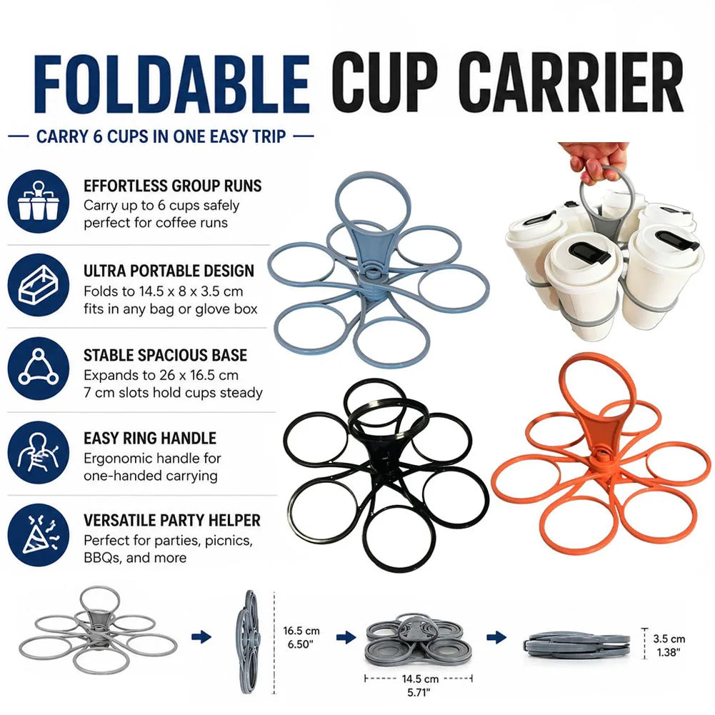 Foldable 6-Cup Rotating Drink Carrier Tray | Party Cup Holder