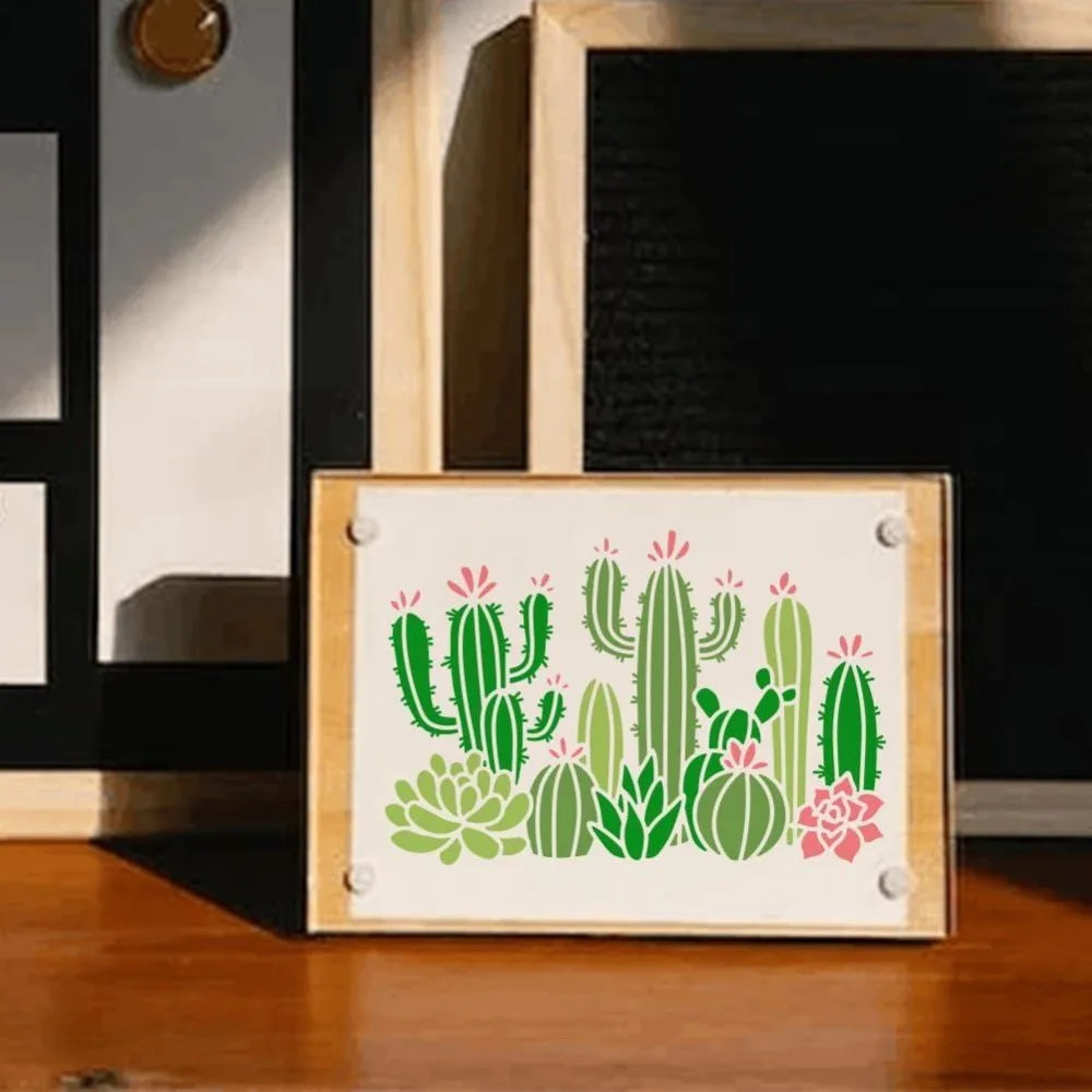 Cactus Succulent Reusable Stencil 11.7×8.3" with Paint Brush