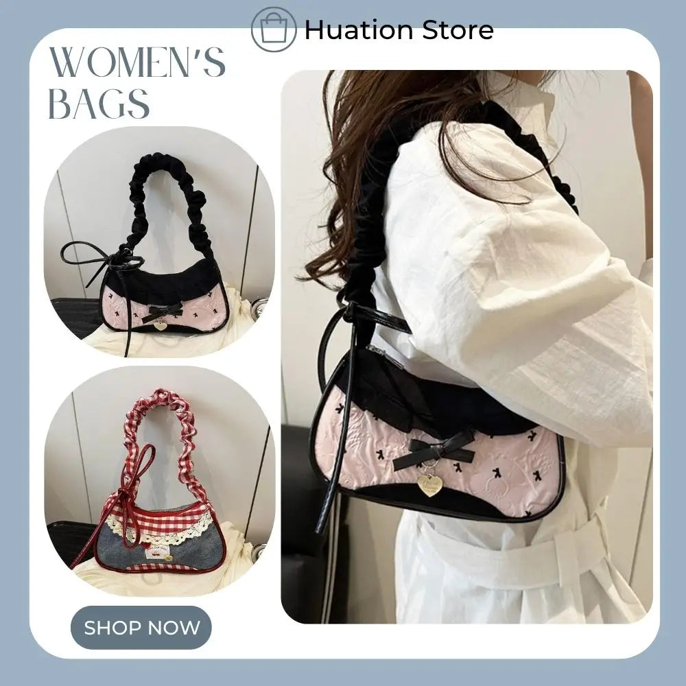 Butterfly Bow Pleated Hobo Shoulder Bag for Women
